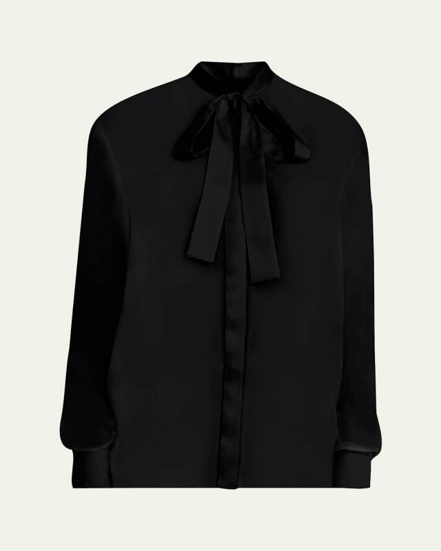 Chiffon Button Down Neck-Tie Blouse